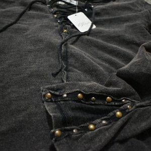 FIRM NWT FREE PEOPLE Into the Night T-Shirt S Ties Long Sleeves Rivets
